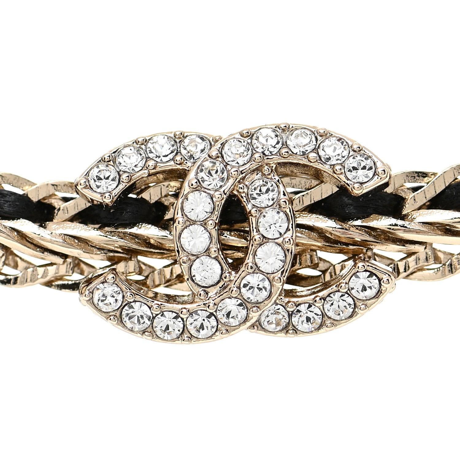 Chanel Metal Lambskin Crystal Chain CC Necklace Black Gold 4 of 5