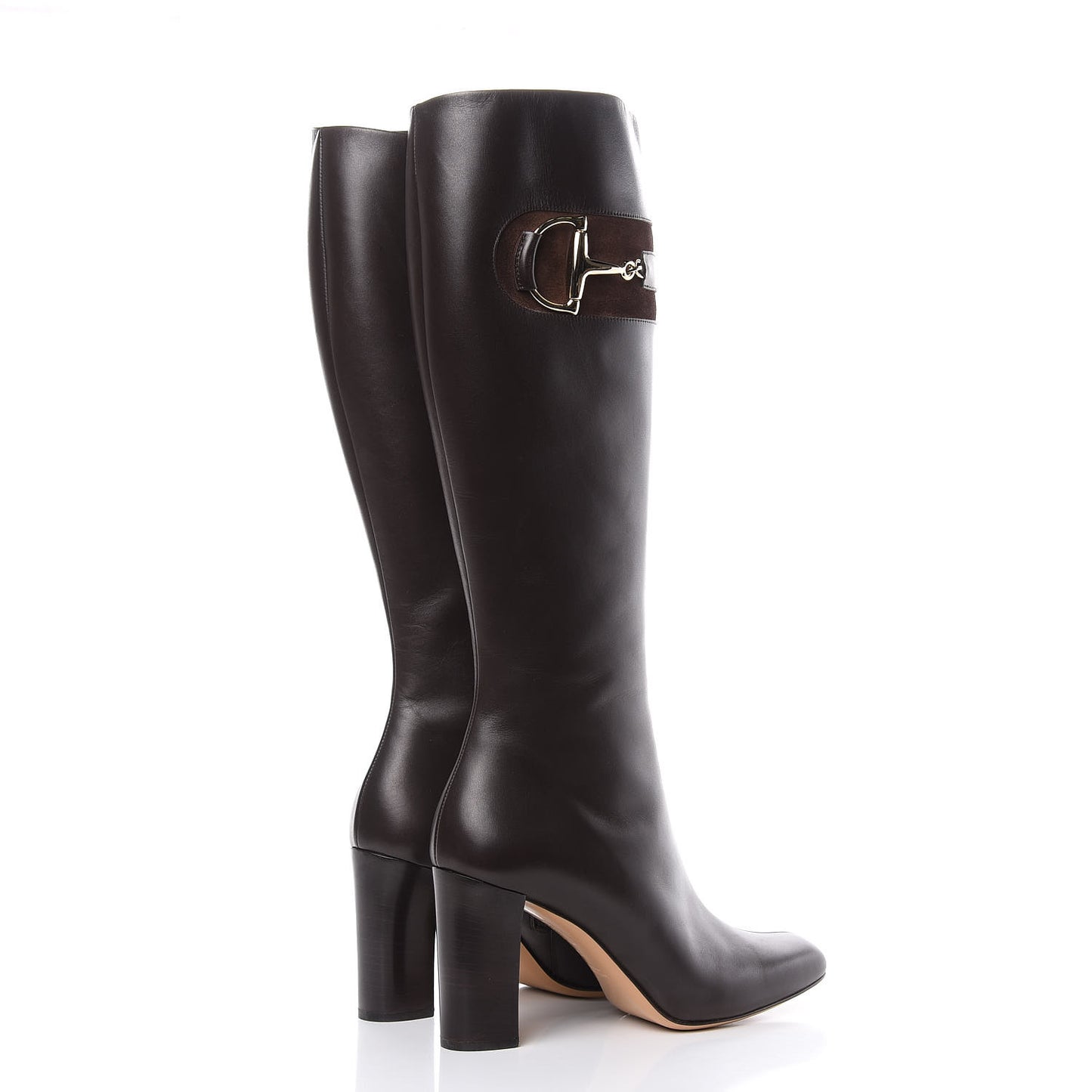 Calfskin Suede Horsebit Knee High Boots 40.5 Brown