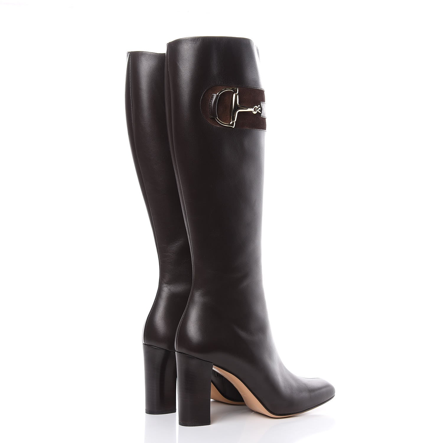 Gucci Calfskin Suede Horsebit Knee High Boots 40.5 Brown 4 of 10