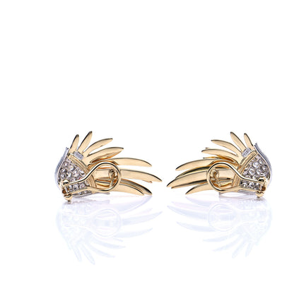 Tiffany 18K Yellow Gold Platinum Diamond Schlumberger Flame Earrings 6 of 9