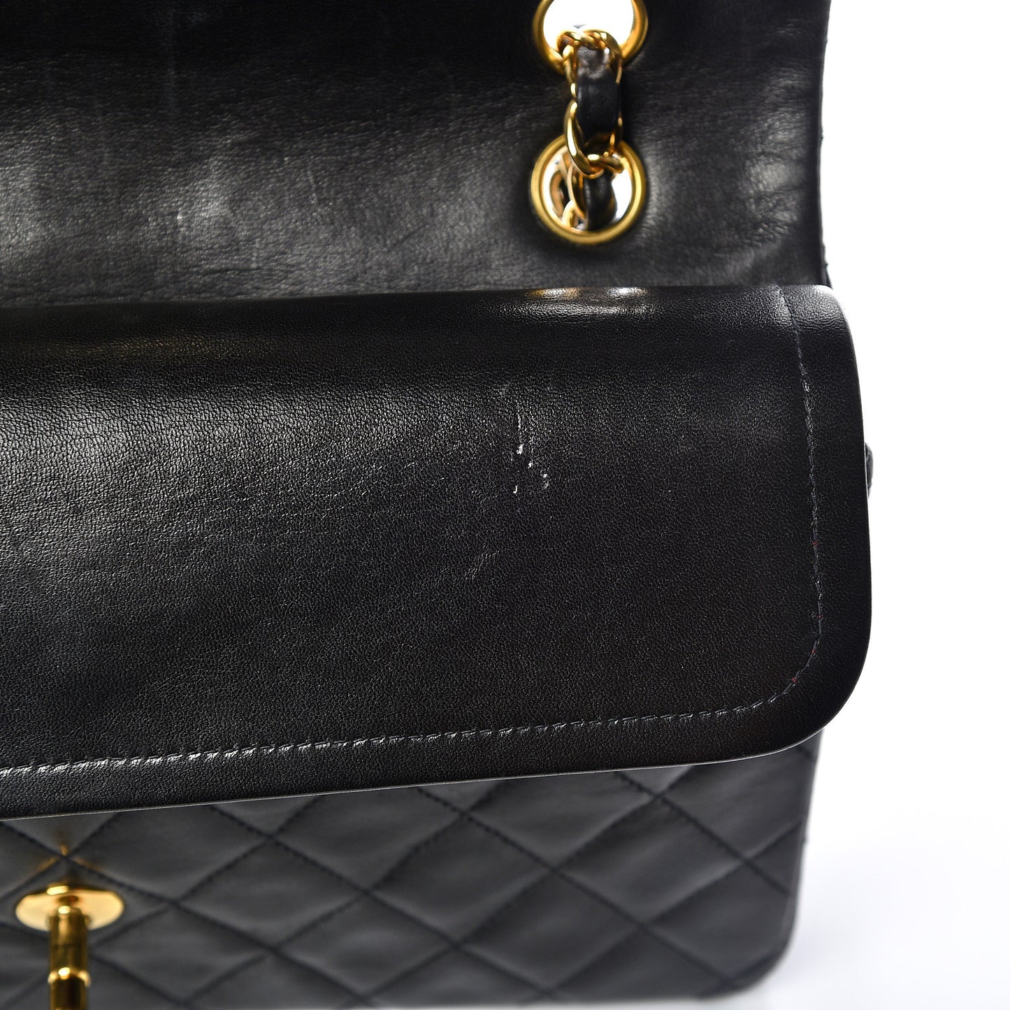 Lambskin Quilted Medium Double Flap Black