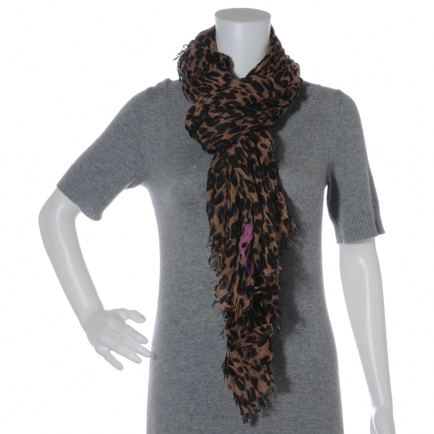 Cashmere Silk Leopard Stole Brown
