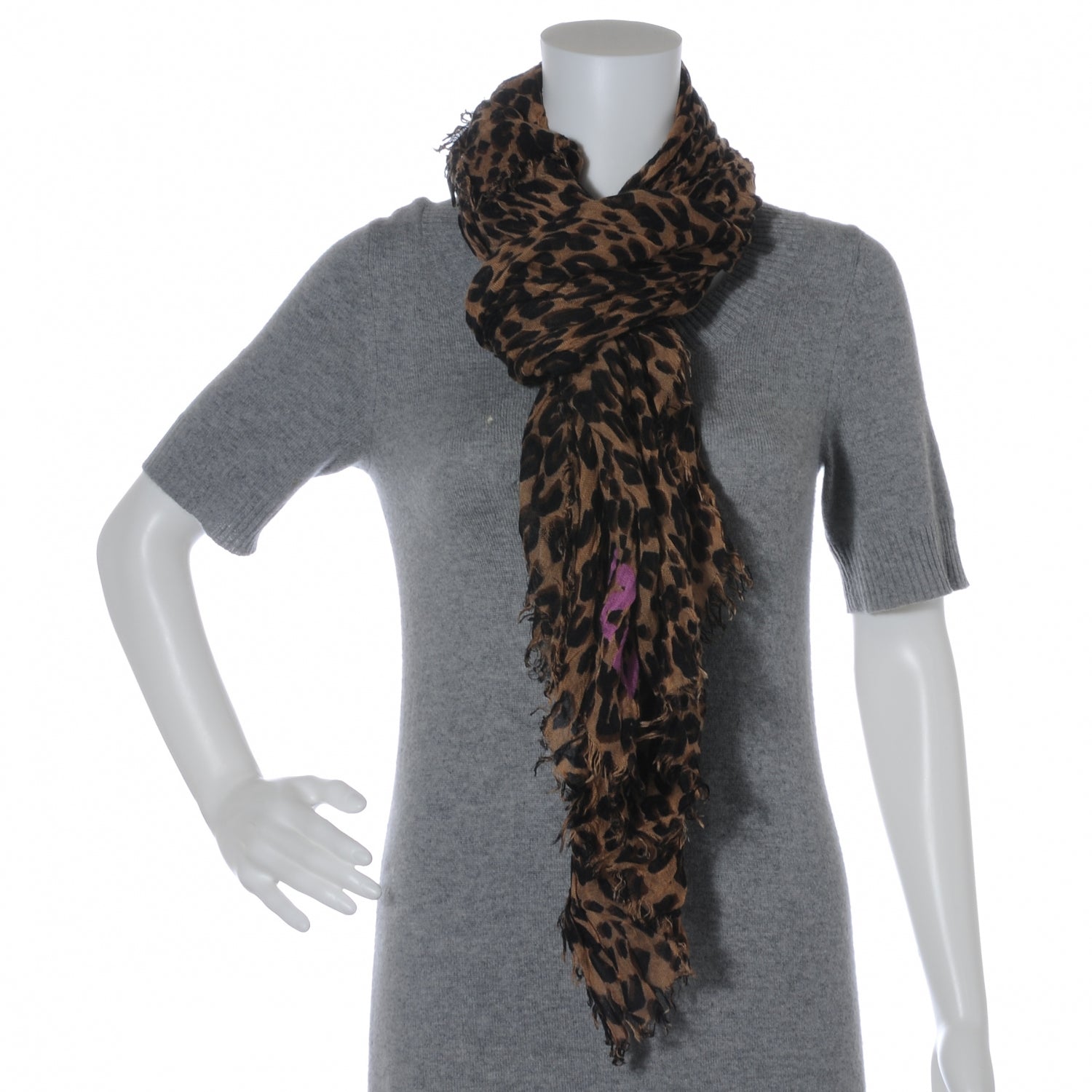 Louis Vuitton Cashmere Silk Leopard Stole Brown 5 of 7