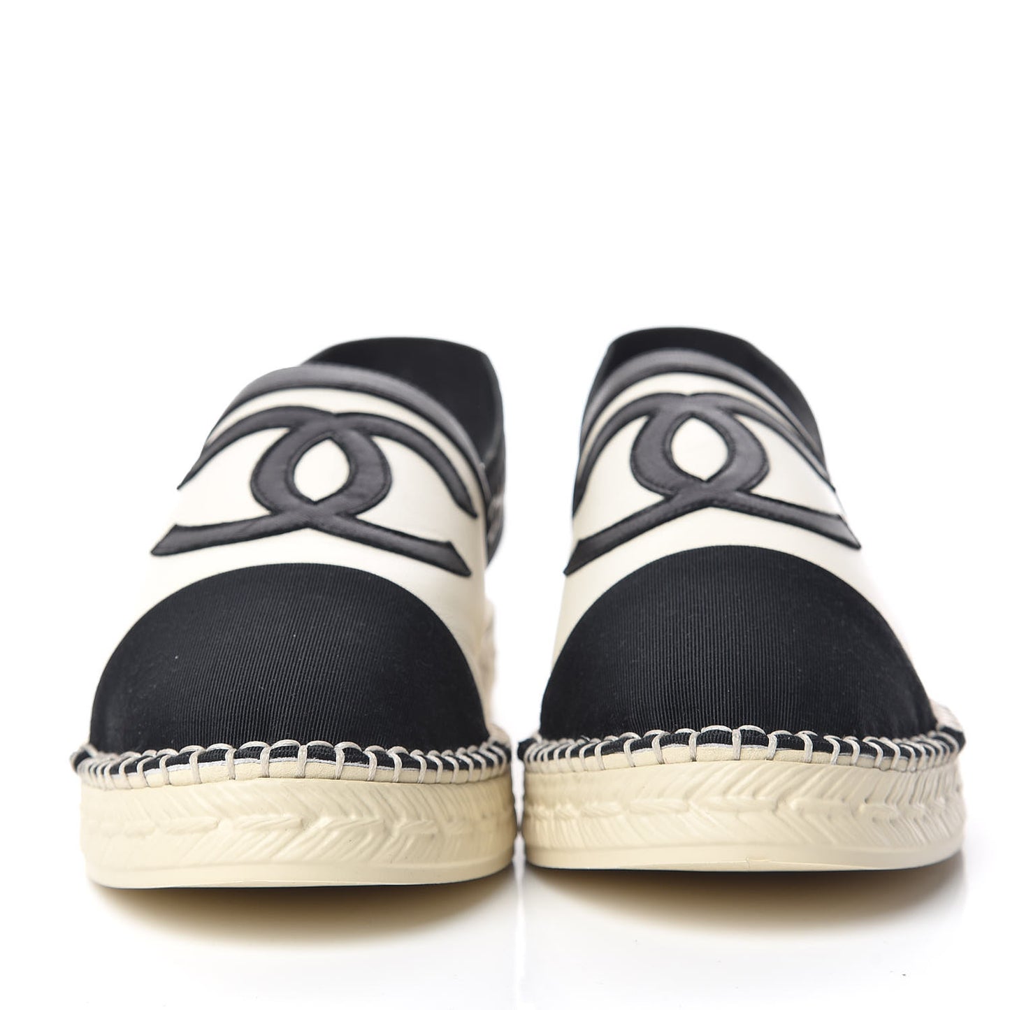 Lambskin Grosgrain CC Slingback Espadrilles 37 Black White