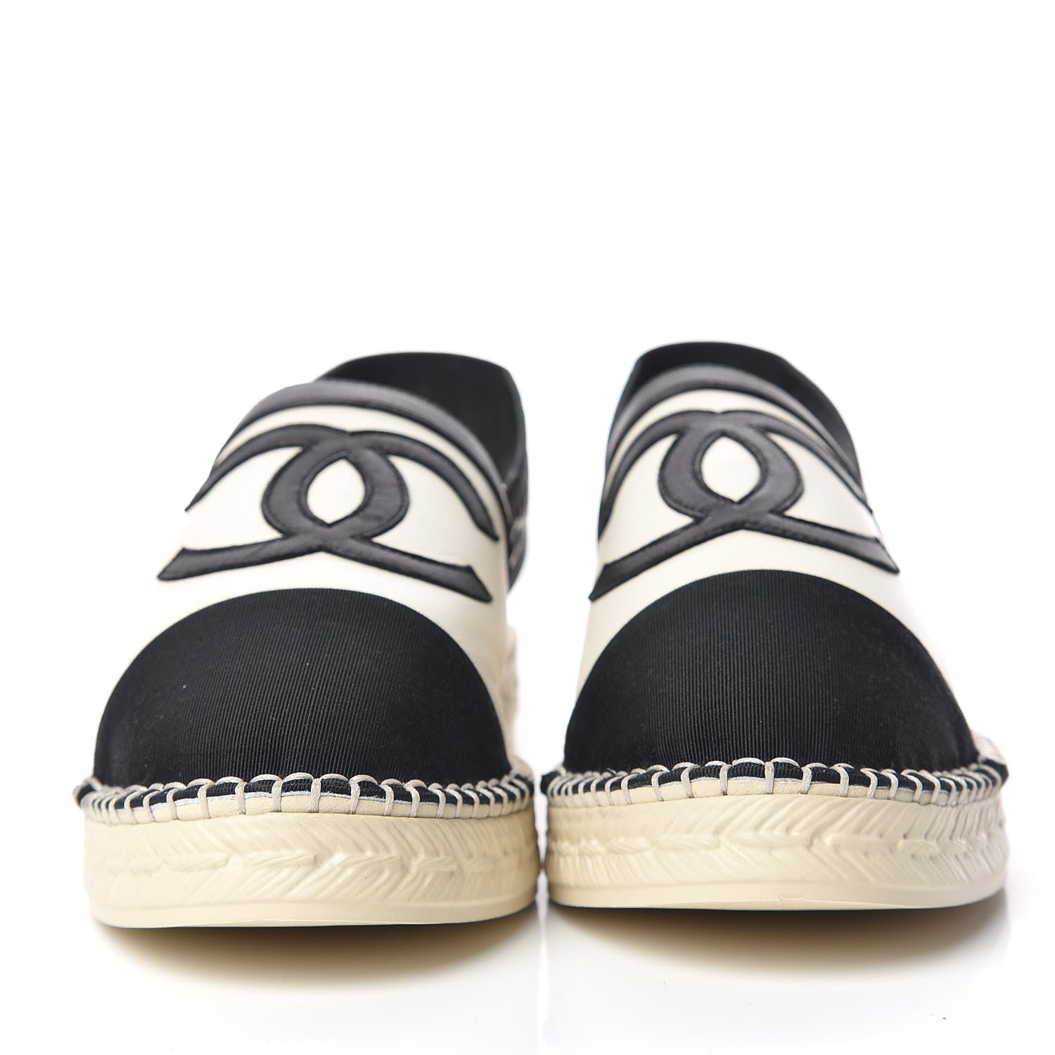 Chanel Lambskin Grosgrain CC Slingback Espadrilles 37 Black White 2 of 9