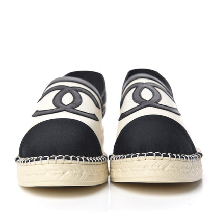 Chanel Lambskin Grosgrain CC Slingback Espadrilles 37 Black White 2 of 9