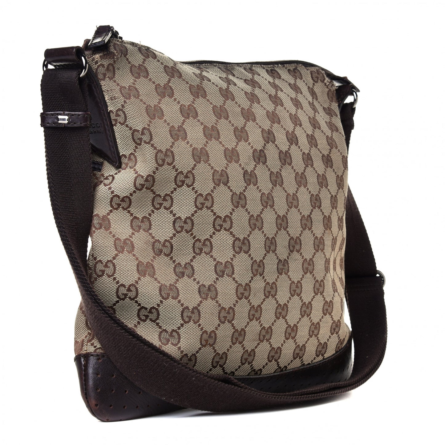 Monogram Calfskin Perforated Medium Flat Messenger Bag Dark Brown