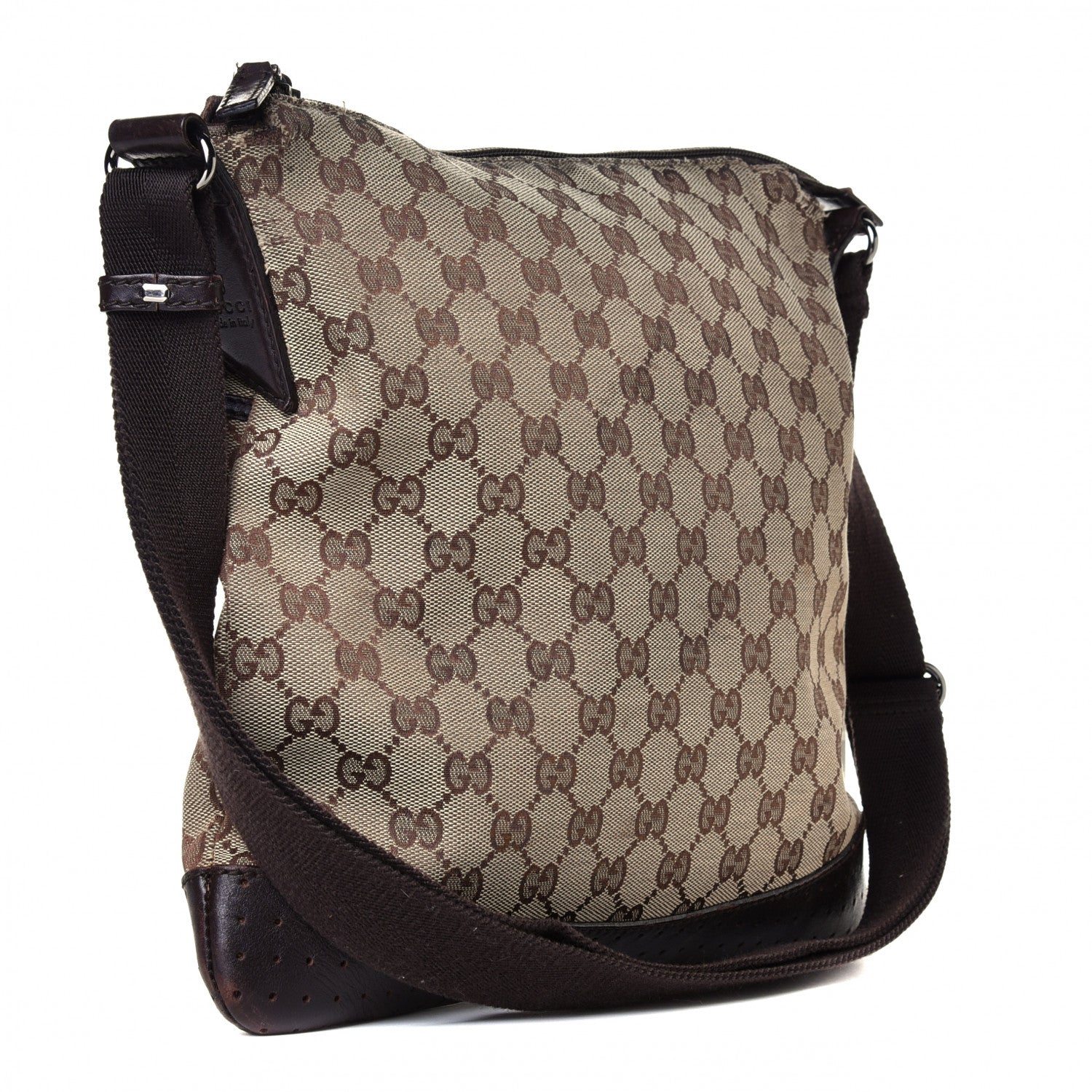 Gucci Monogram Calfskin Perforated Medium Flat Messenger Bag Dark Brown 2 of 9