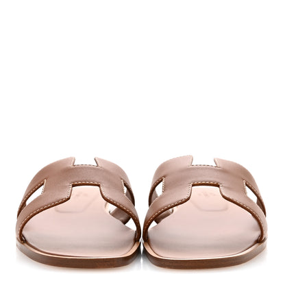 Hermes Box Calfskin Oran Sandals 37.5 Gold 3 of 12