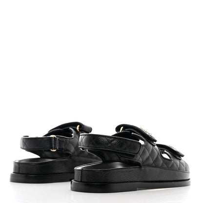 Chanel Grained Calfskin Velcro Dad Sandals 38 Black 4 of 10