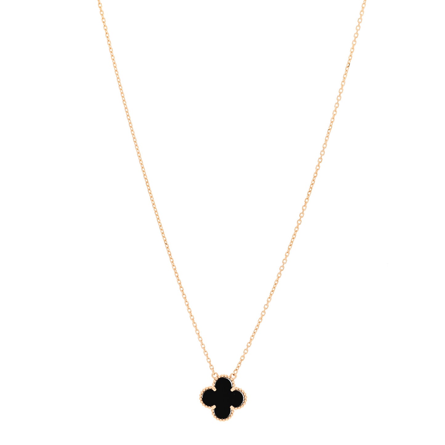 18K Yellow Gold Black Onyx Vintage Alhambra Pendant Necklace