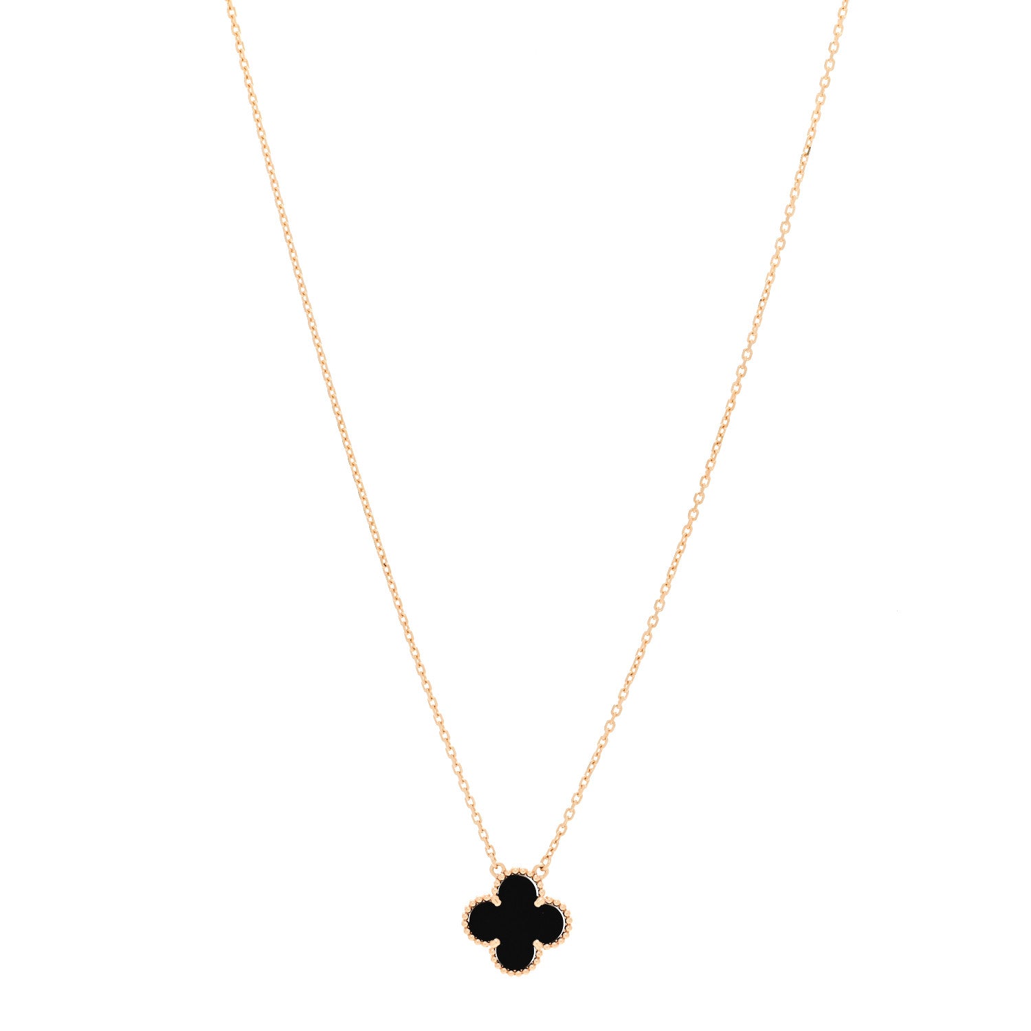 Van Cleef & Arpels 18K Yellow Gold Black Onyx Vintage Alhambra Pendant Necklace 1 of 6