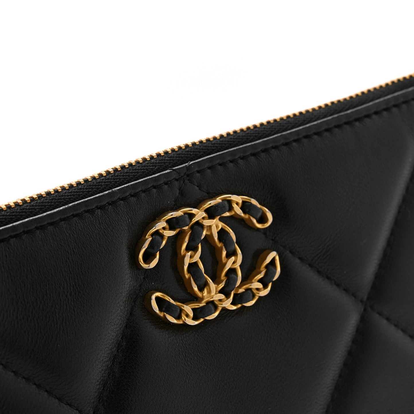 Lambskin Quilted Small Chanel 19 Pouch Black