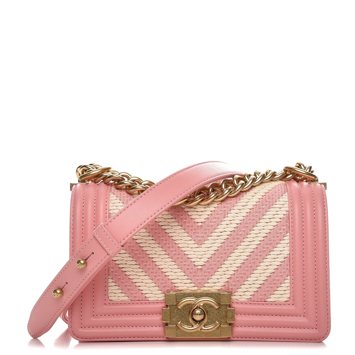 Fabric Chevron Braided Small Boy Flap Pink Ivory