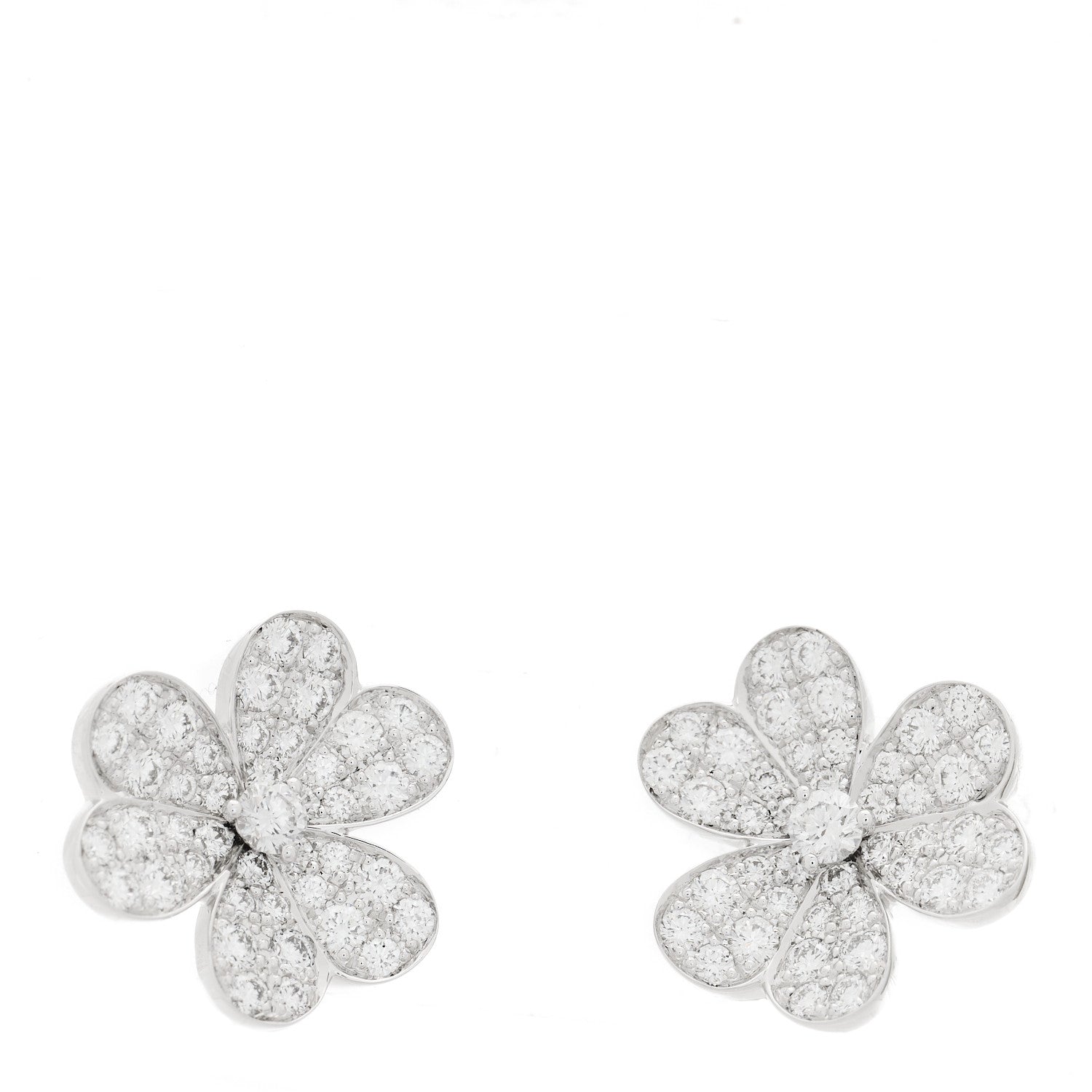 Van Cleef & Arpels 18K White Gold Diamond Small Frivole Pave Earrings 1 of 10