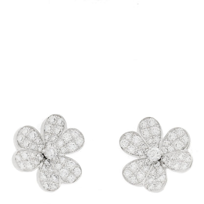 Van Cleef & Arpels 18K White Gold Diamond Small Frivole Pave Earrings 1 of 10