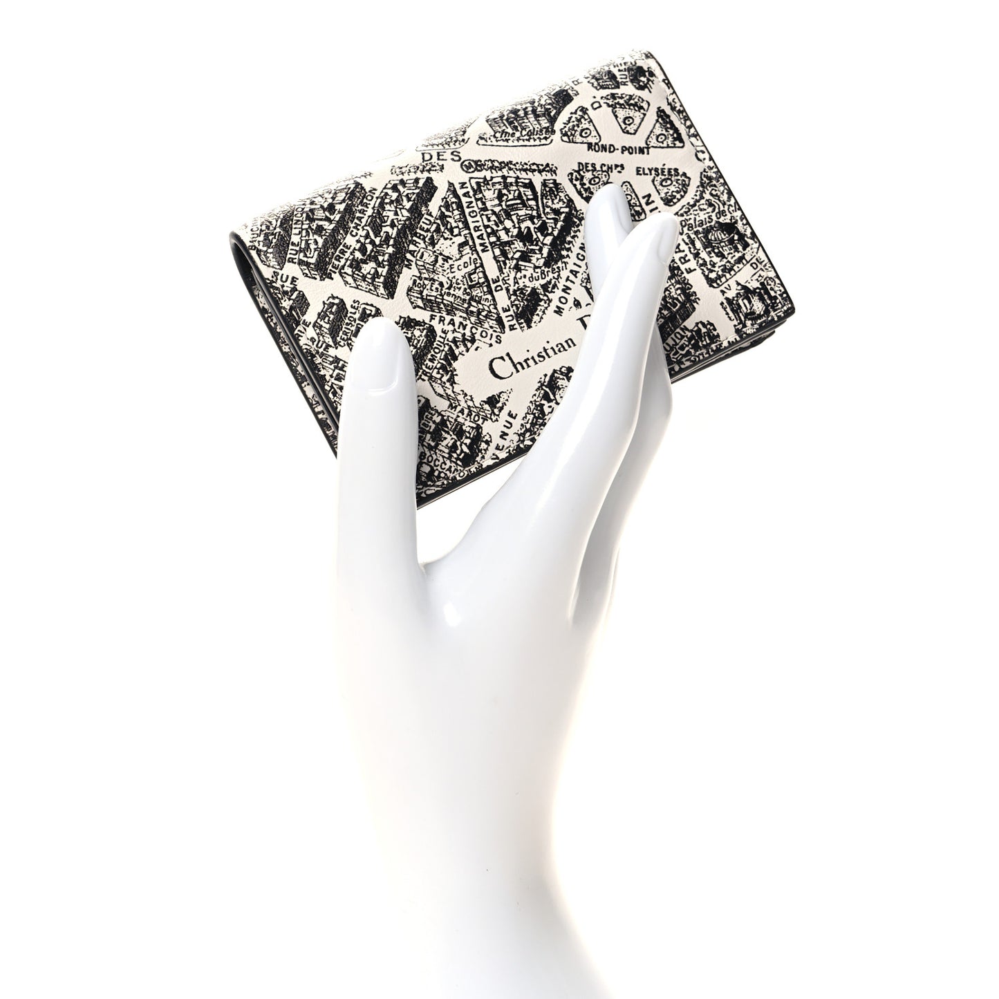 Calfskin Plan De Paris Print Flap Card Holder White Black