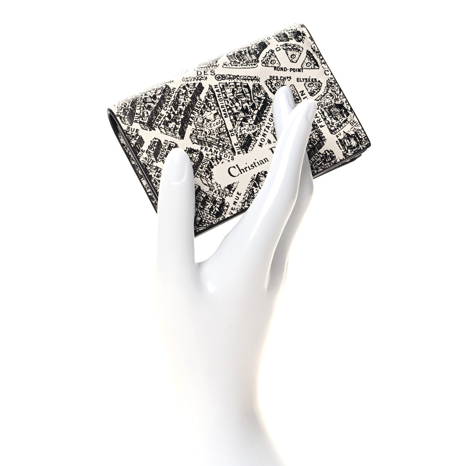 Christian Dior Calfskin Plan De Paris Print Flap Card Holder White Black 2 of 8