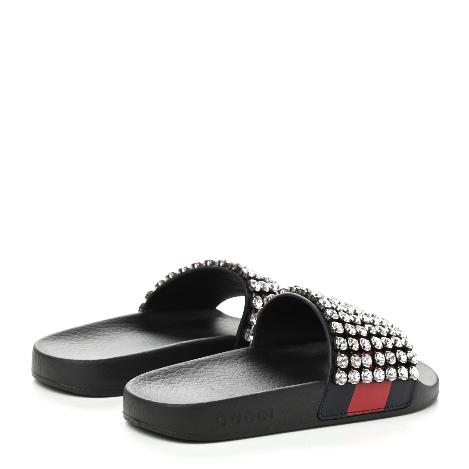 Gucci Calfskin Crystal Embellished Web Slide Sandals 36 Blue Red 4 of 7