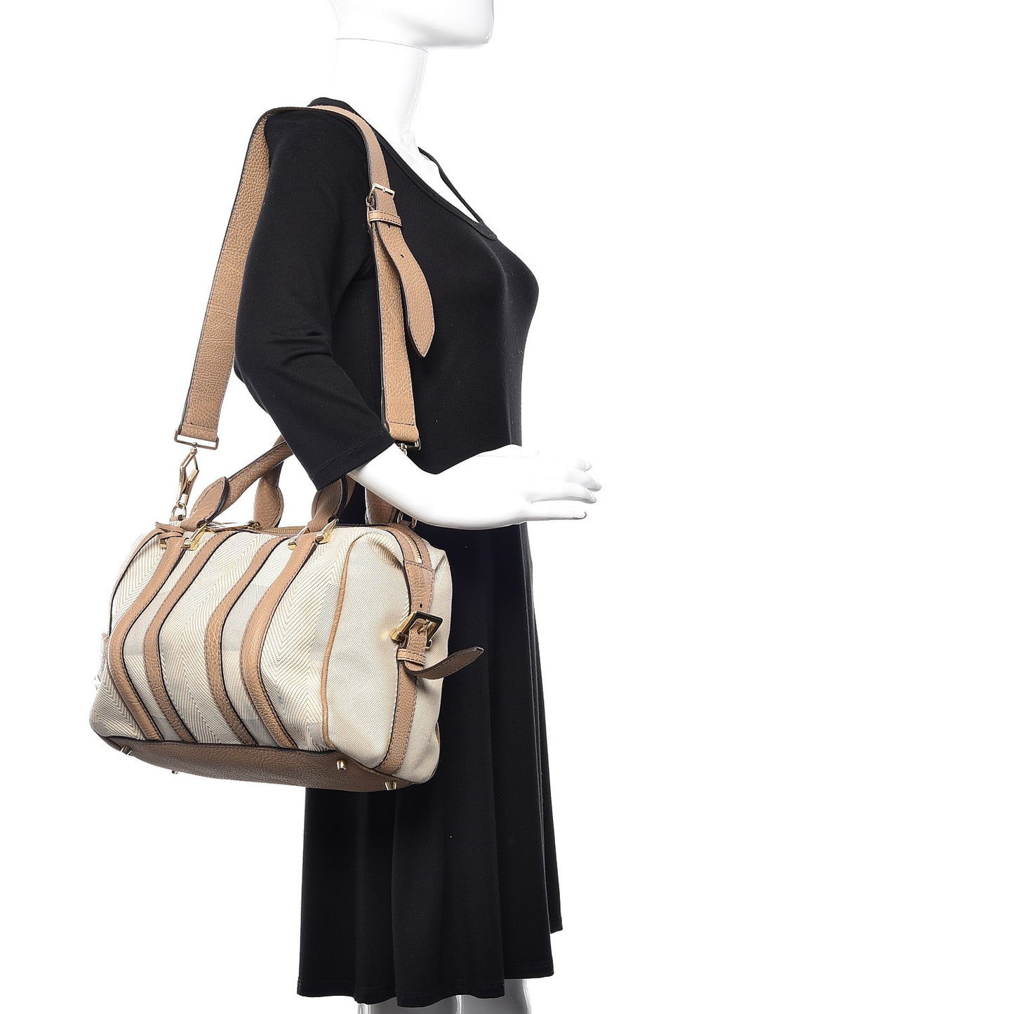 Grainy Calfskin Canvas Nevinson Bowling Bag Beige