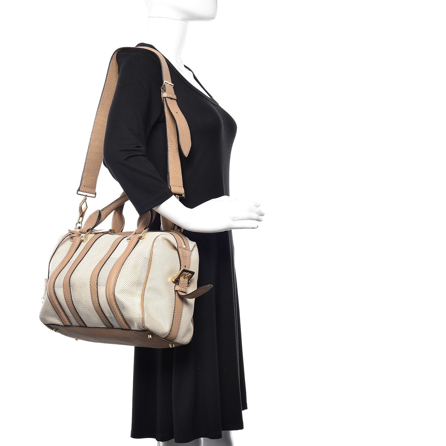 Burberry Grainy Calfskin Canvas Nevinson Bowling Bag Beige 2 of 14