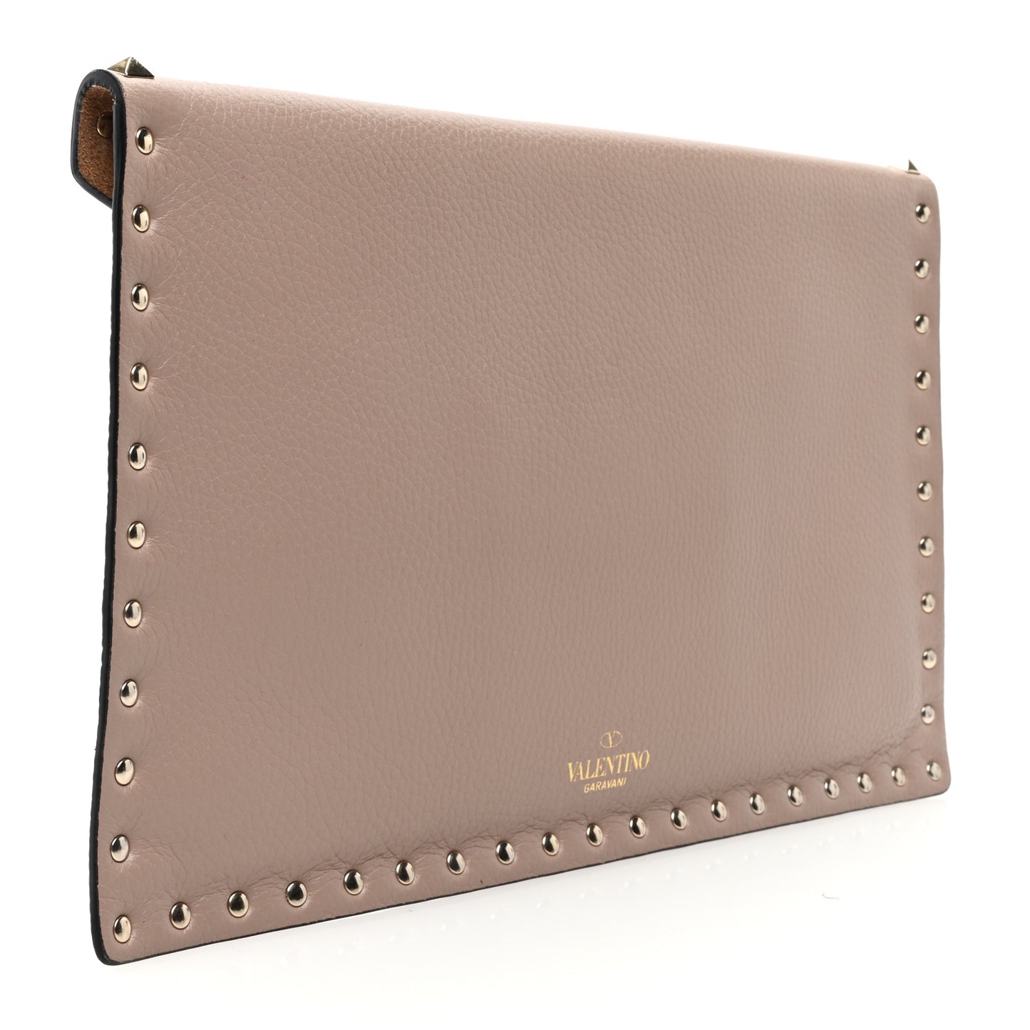 Pebbled Calfskin Large Rockstud Envelope Clutch Poudre