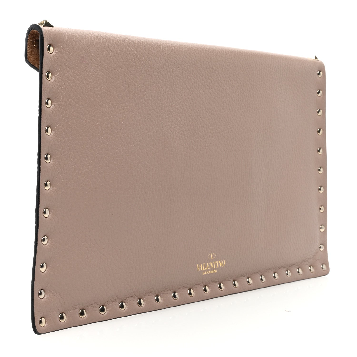 Valentino Garavani Pebbled Calfskin Large Rockstud Envelope Clutch Poudre 3 of 8