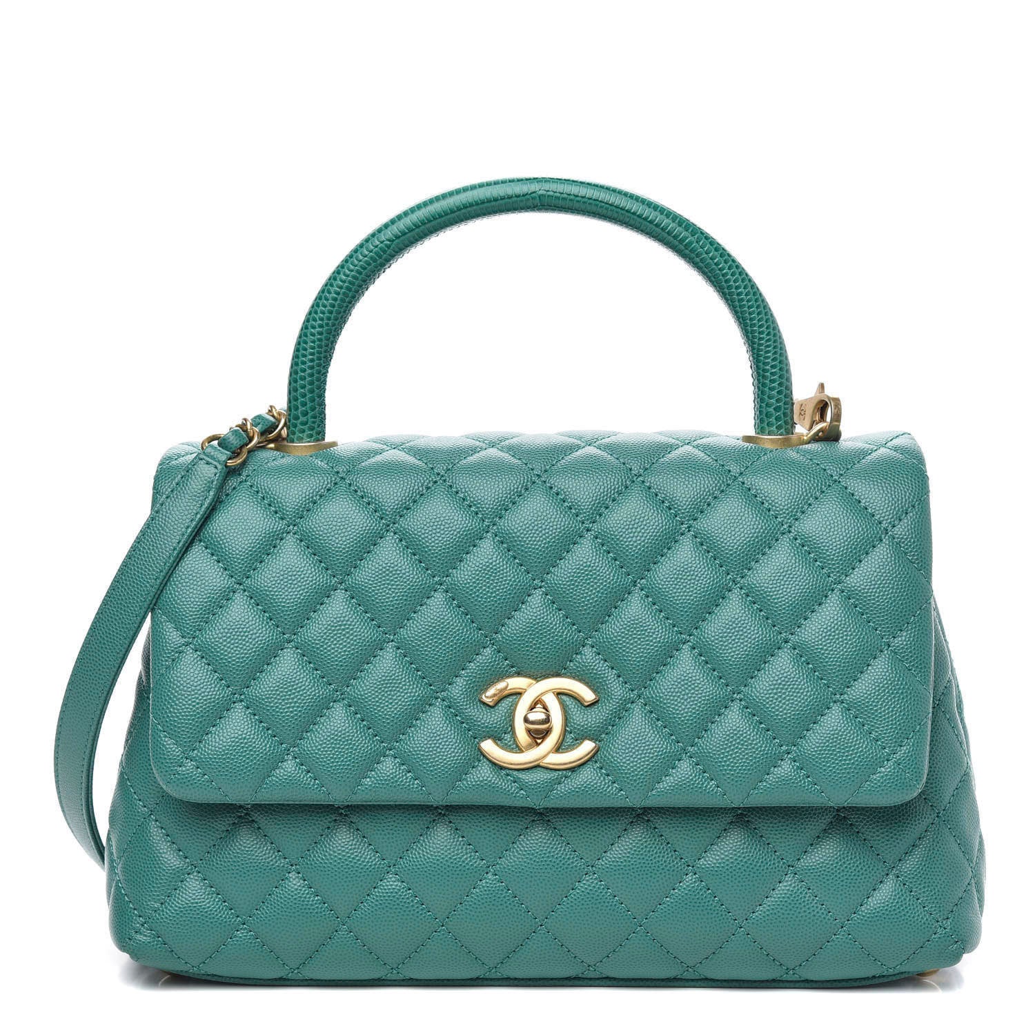 Chanel Caviar Lizard Quilted Small Coco Handle Flap Green 1 of 10