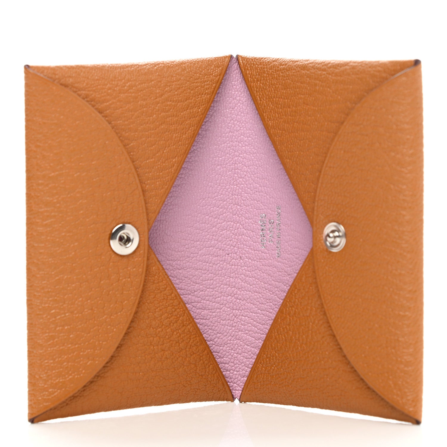 Hermes Chevre Mysore Verso Calvi Card Case Caramel Mauve Sylvestre 5 of 8