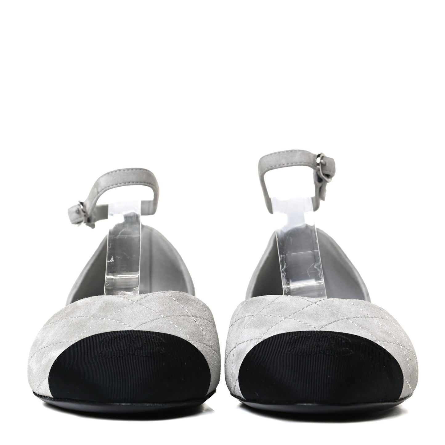 Suede Grosgrain Cap Toe CC Ankle Strap Sandals 37 Gray