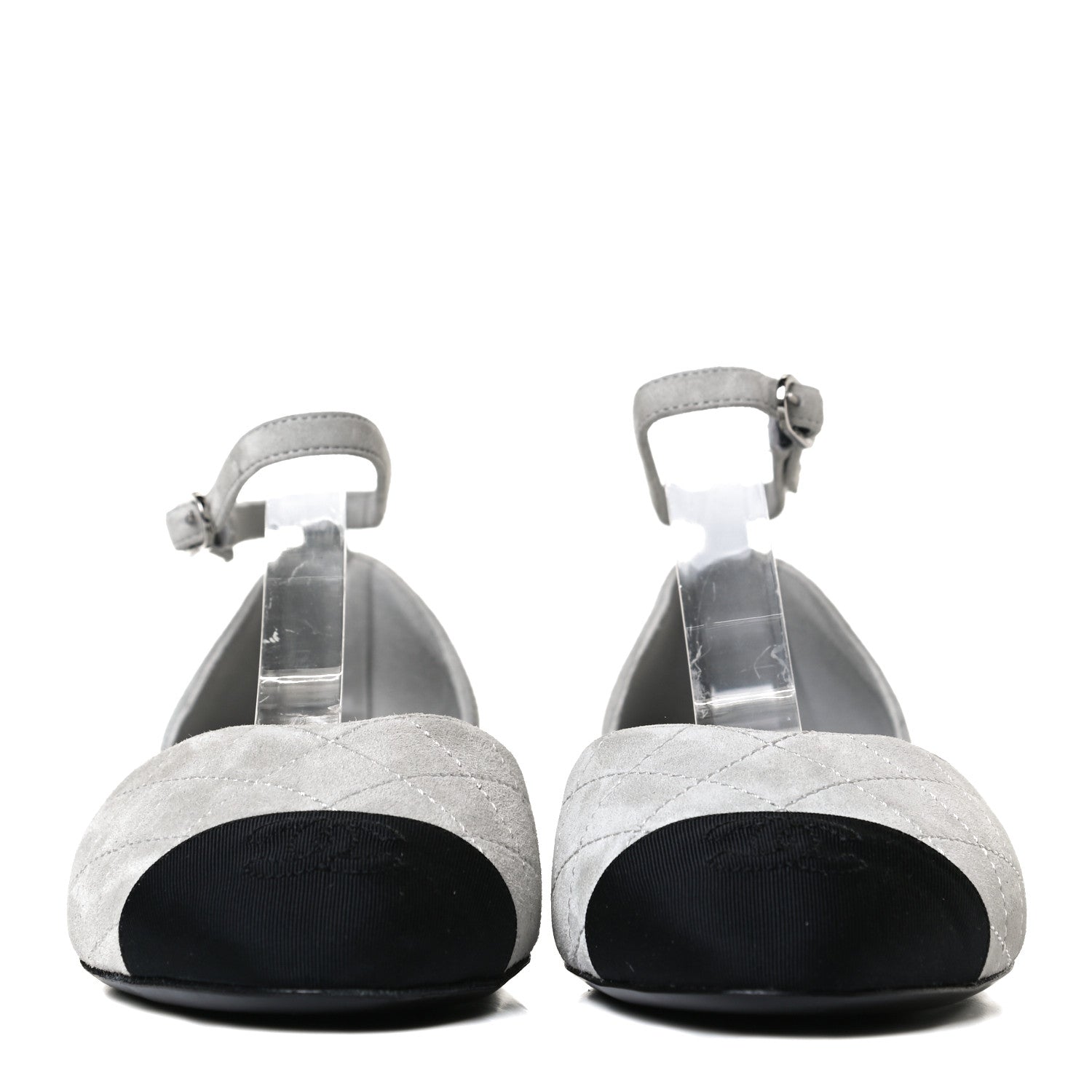 Chanel Suede Grosgrain Cap Toe CC Ankle Strap Sandals 37 Gray 2 of 13
