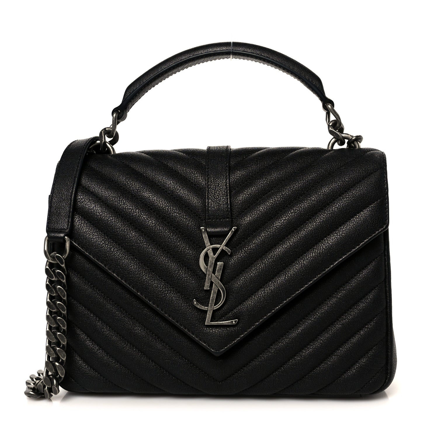 Sheepskin Matelasse Chevron Monogram Medium College Bag Black