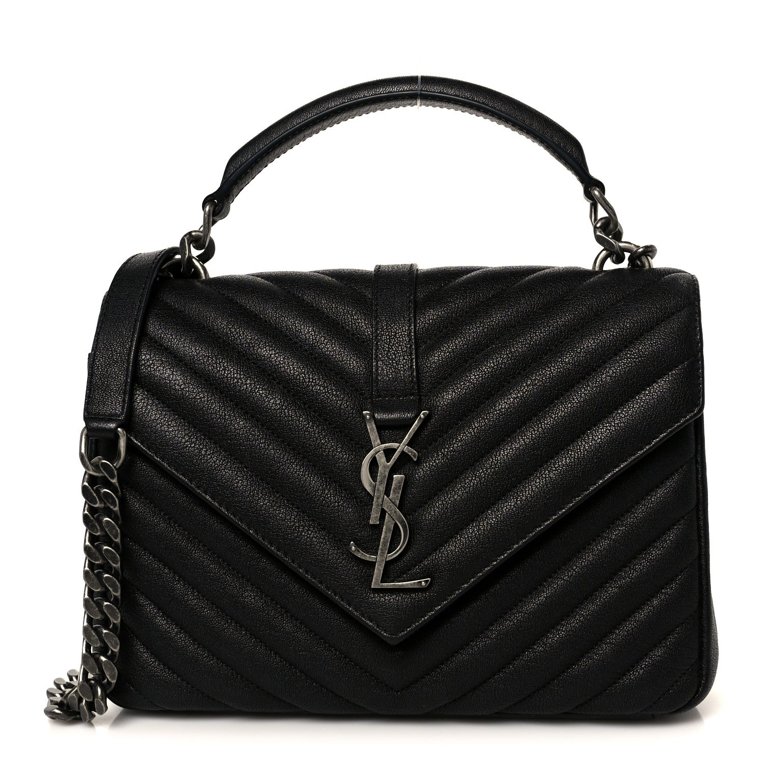 Saint Laurent Sheepskin Matelasse Chevron Monogram Medium College Bag Black 1 of 11