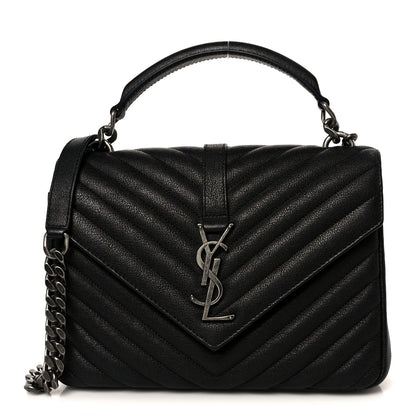 Saint Laurent Sheepskin Matelasse Chevron Monogram Medium College Bag Black 1 of 11