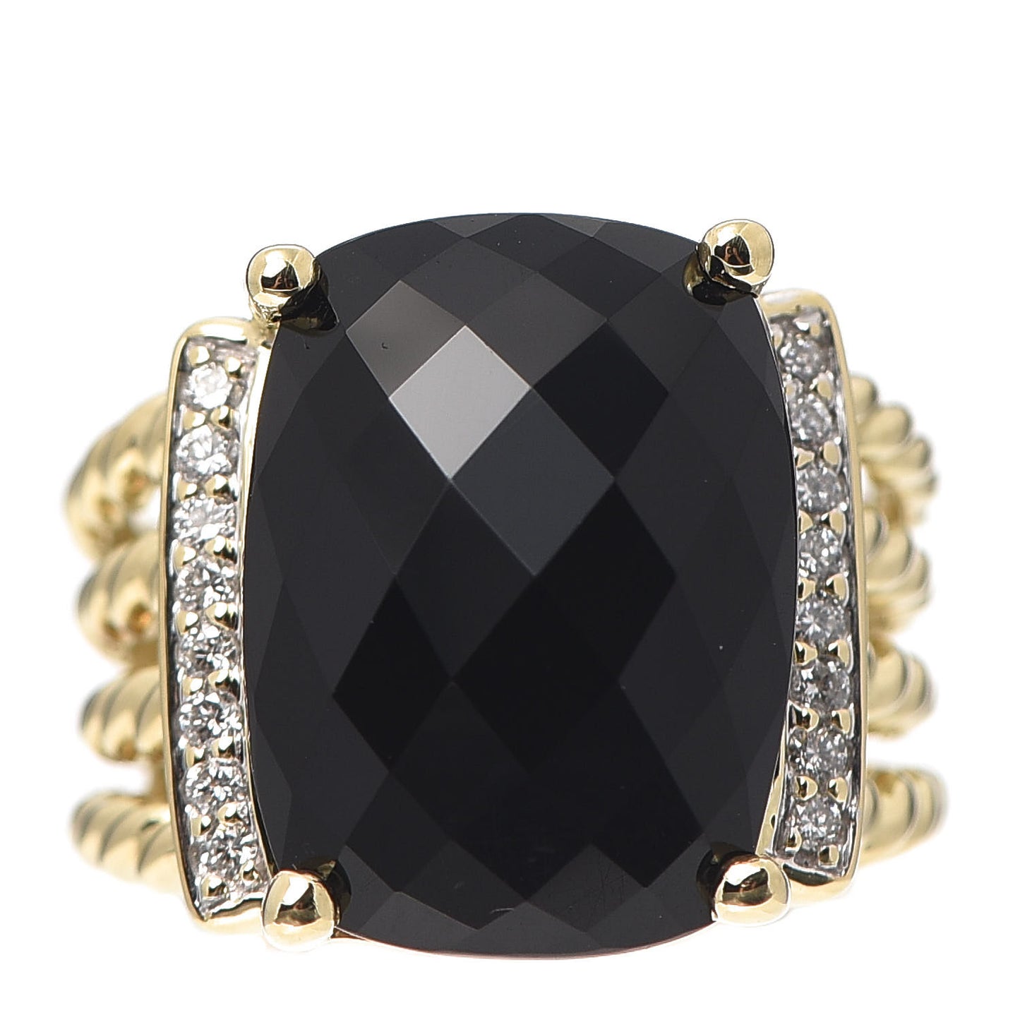 18K Yellow Gold Diamond Black Onyx 16mm Wheaton Ring 50 5.5