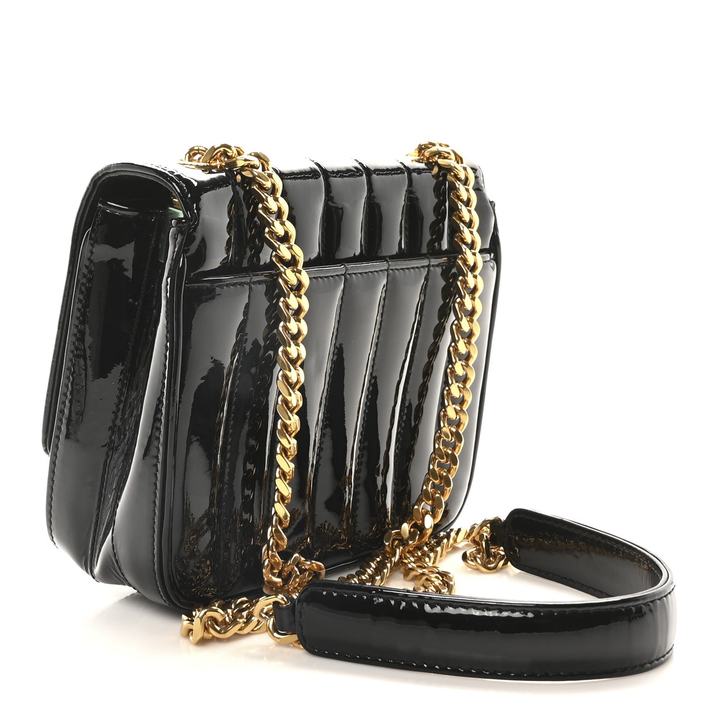 Patent Calfskin Matelasse Monogram Small Vicky Chain Bag Black