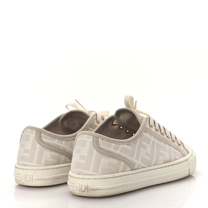 Fendi Woven Fabric FF Womens Domino Low Top Sneakers 37 White Beige 5 of 12