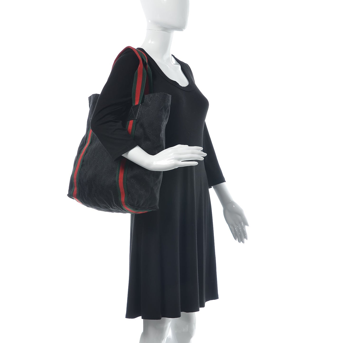 GG Monogram Medium Web Handle Vertical Tote Black