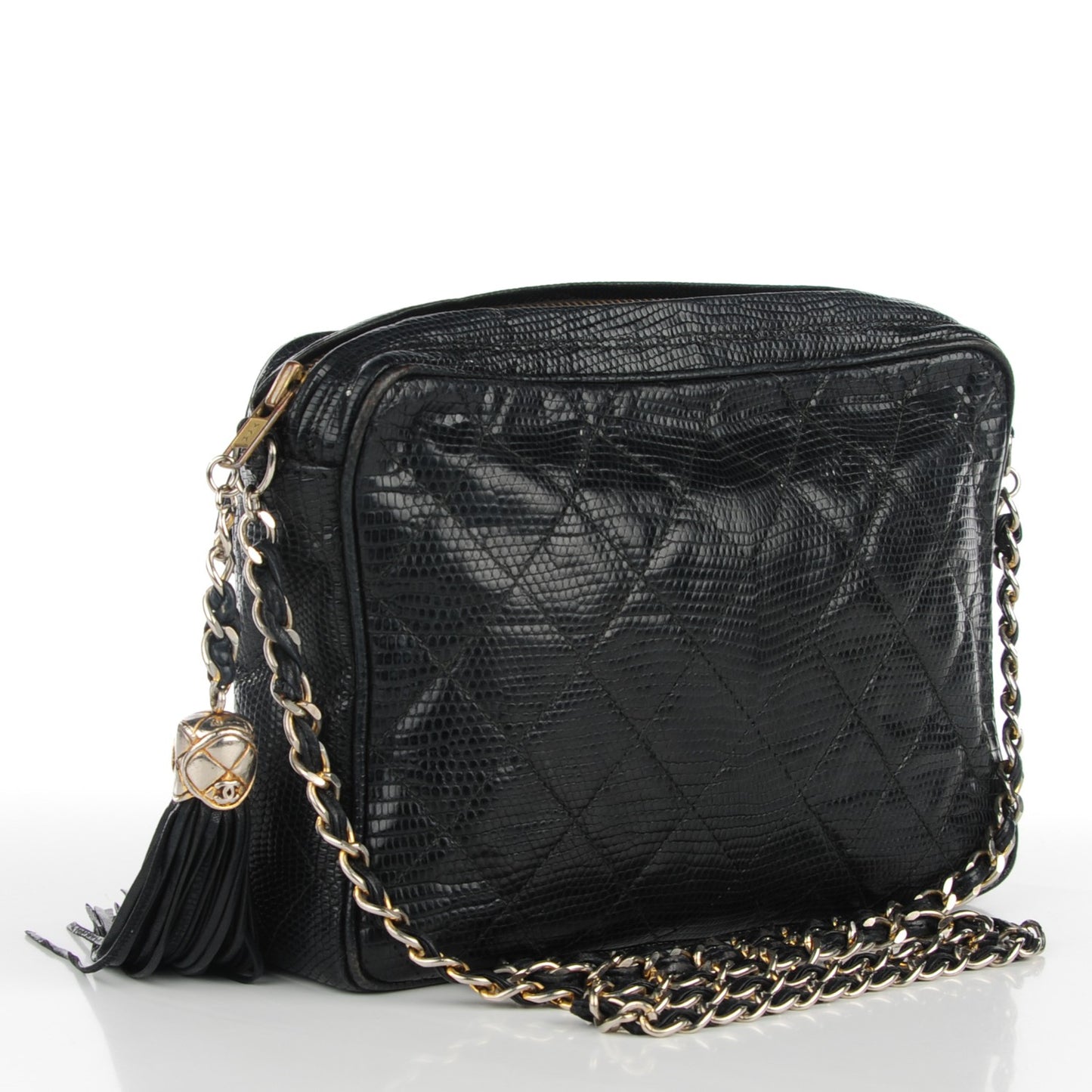 Quilted Lizard Tassel Camera Case Black