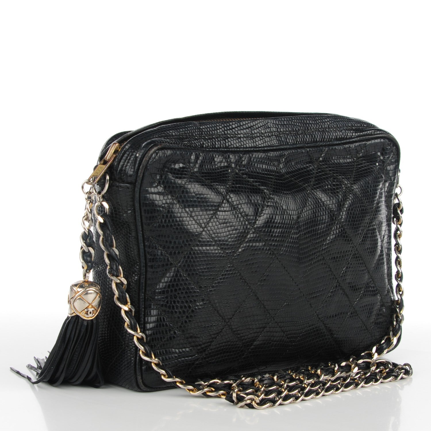 Chanel Quilted Lizard Tassel Camera Case Black 3 of 13