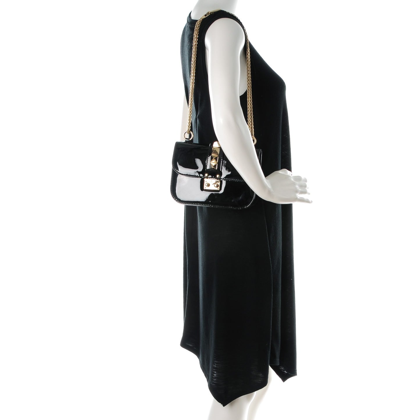 Patent Small Glam Lock Rockstud Flap Black