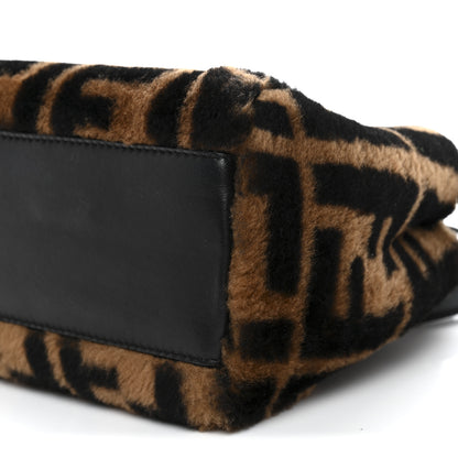 Fendi Shearling Nappa Macro FF 1974 Mini Peekaboo Iconic Satchel Tobacco Black 10 of 11