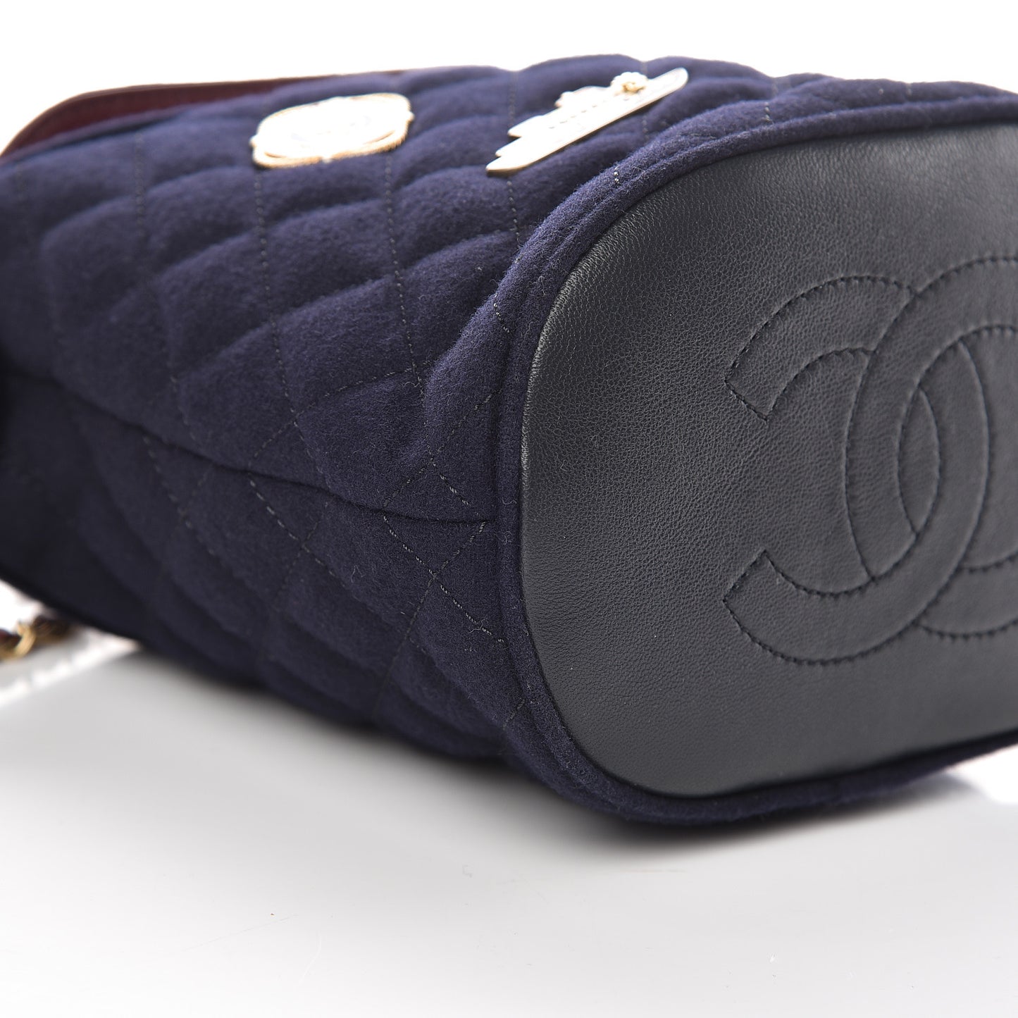 Wool Lambskin Quilted Paris Hamburg Charms Bucket Bag Dark Navy