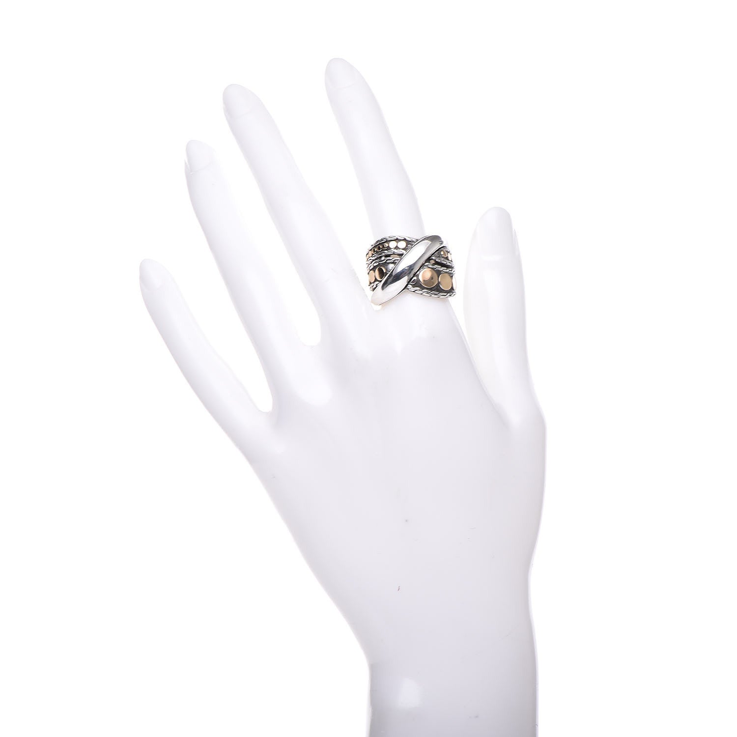 John Hardy Sterling Silver 18K Yellow Gold Dot Menari Twist Ring 54 7 2 of 4