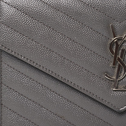Saint Laurent Grain De Poudre Matelasse Chevron Monogram Envelope Chain Wallet Coal 9 of 17