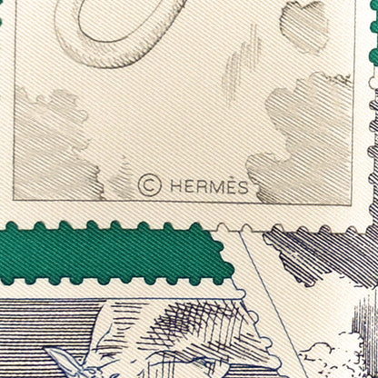 Hermes Silk Le Philateliste Du Faubourg Scarf 90 Vert Anglais Craie Gris 4 of 4