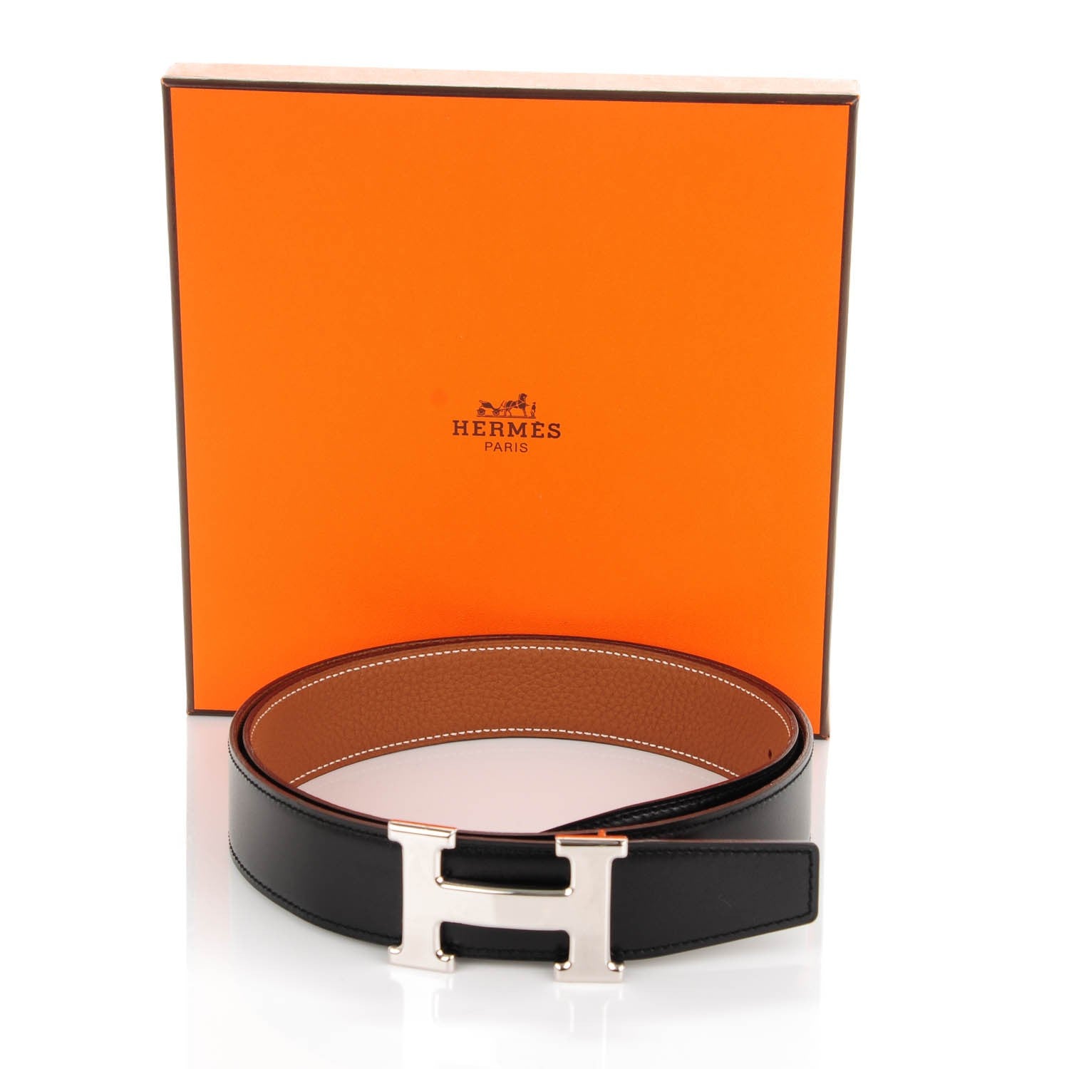 Hermes Box Togo 32mm H Belt 85 Black Gold 8 of 8