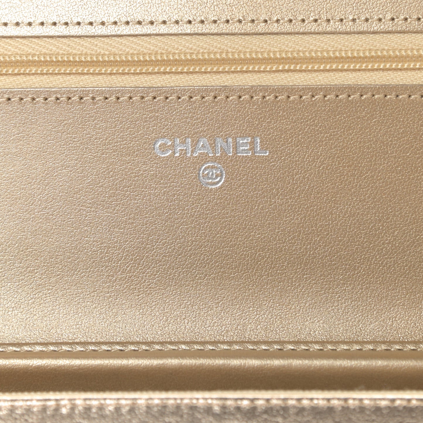 Metallic Lambskin Quilted Wallet On Chain WOC Gold Black