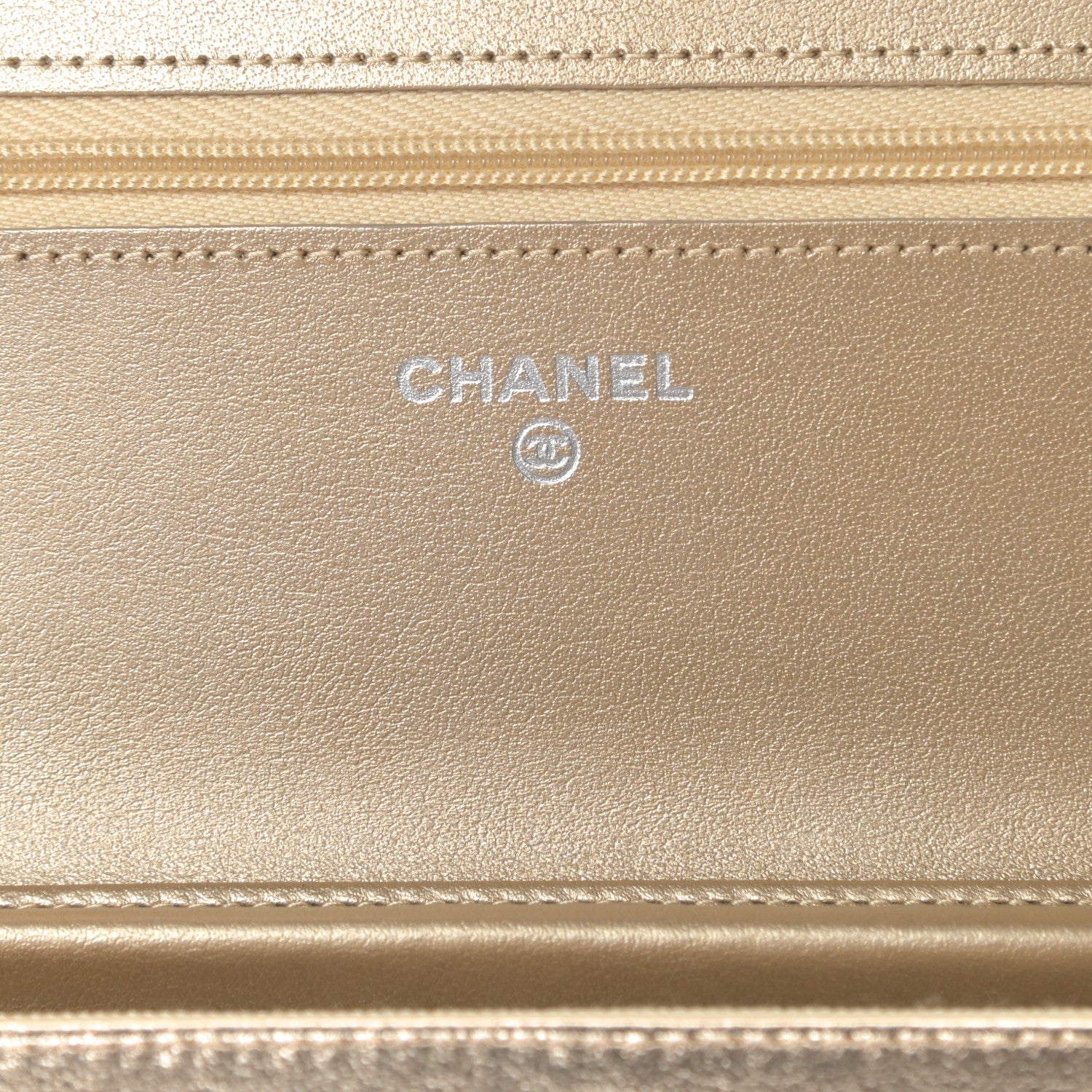 Chanel Metallic Lambskin Quilted Wallet On Chain WOC Gold Black 9 of 13