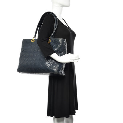 Christian Dior Lambskin Cannage Large Soft Lady Dior Shopping Tote Navy Blue 2 of 19